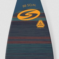 surftech x prana collab carbon adjustable paddle SUP paddle board paddle blade with orange, blue, and red stripe decals 86 square inch blade