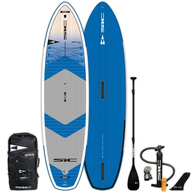 2021 SIC Maui Tao Airglide Inflatable SUP Paddle Board package with fin, leash, inflatable SUP pump, SIC paddle board paddle, SUP board bag
