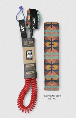 surf tech paddle board SUP parana seaglass leash red colorful coil leash with neoprene cuff detail
