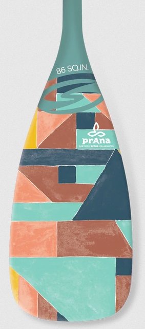 surftech x prana collab carbon adjustable paddle SUP paddle board paddle blade with colorful block design decals 86 square inch blade